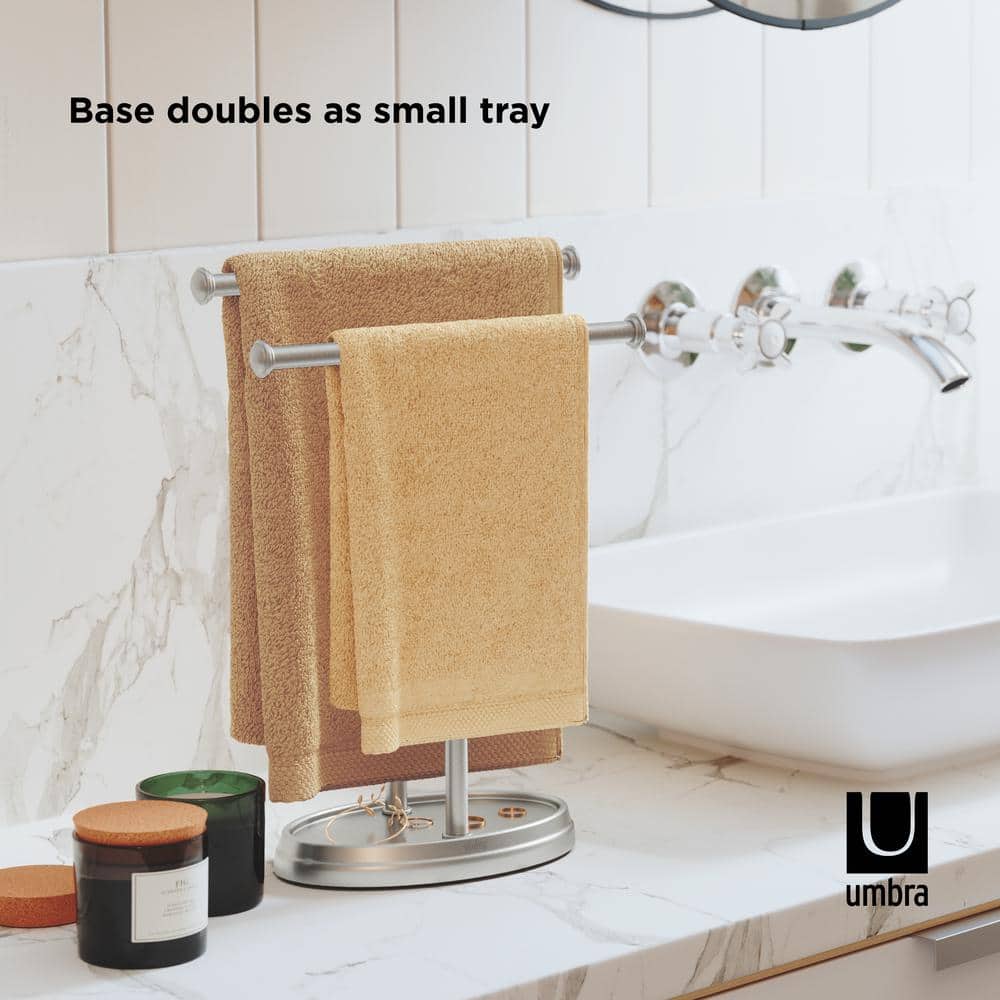 Nickel Freestanding Double Towel Stand with Tray