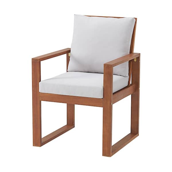 Alaterre Furniture Weston Eucalyptus Wood Outdoor Chair with Gray Cushions