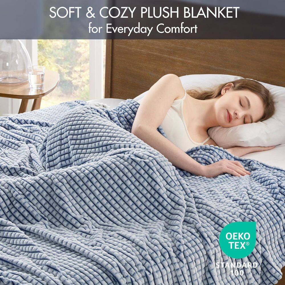 Twin Blue Plush All Season Carved Texture Blanket