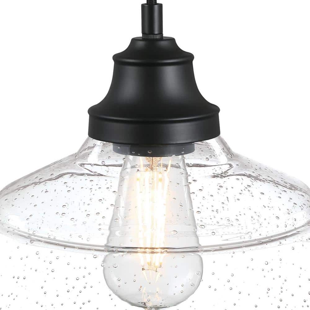 Matte Black Vintage Pendant with Clear Seeded Glass Shade