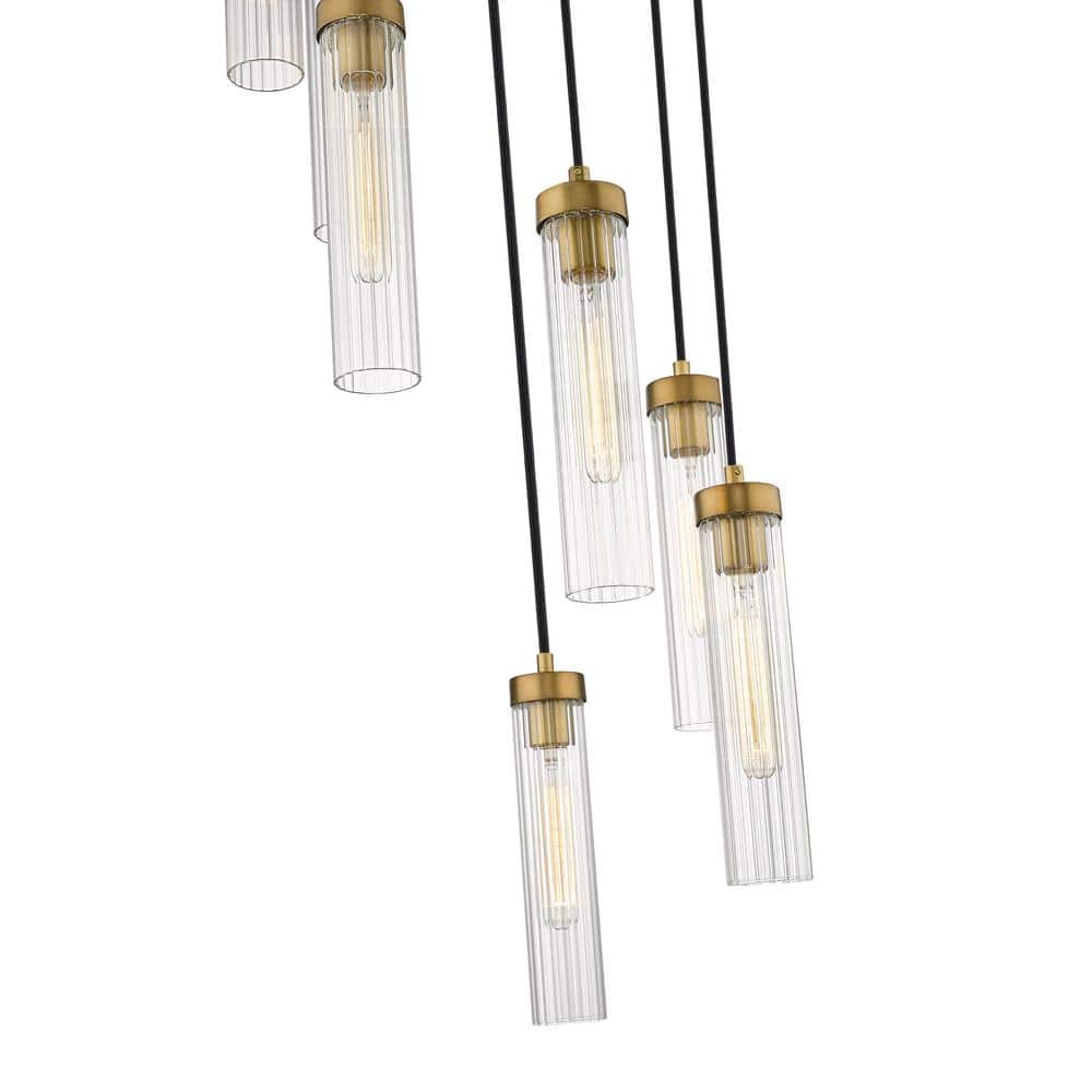 Rubbed Brass 7-Light Geometric Glass Chandelier