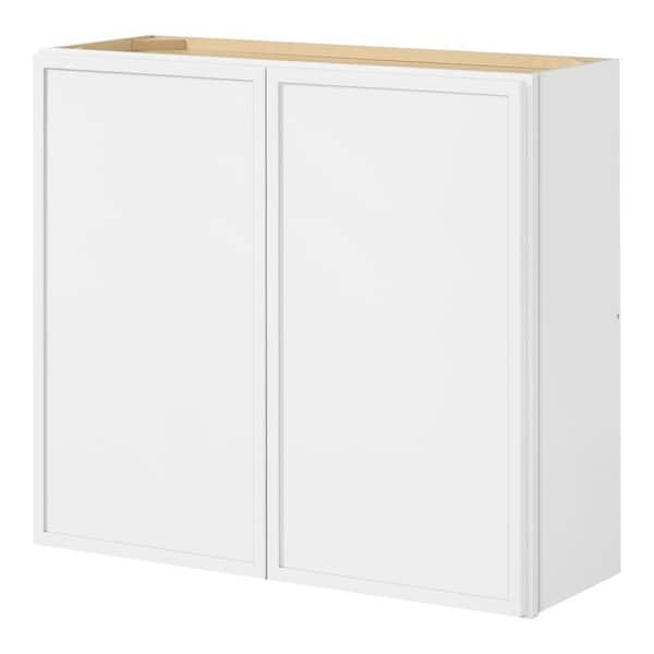Leyton 33 in. W x 12 in. D x 30 in. H Ready to Assemble Plywood Shaker Wall Kitchen Cabinet in Alpine White