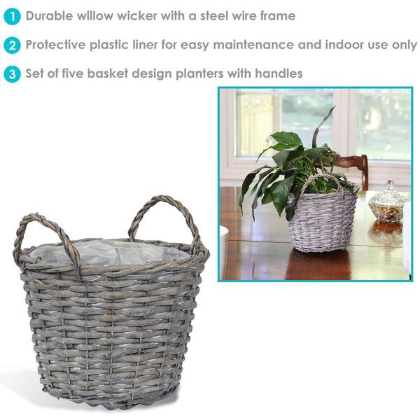 Sunnydaze Sunnydaze 8 in. Gray Wicker Basket Planter with