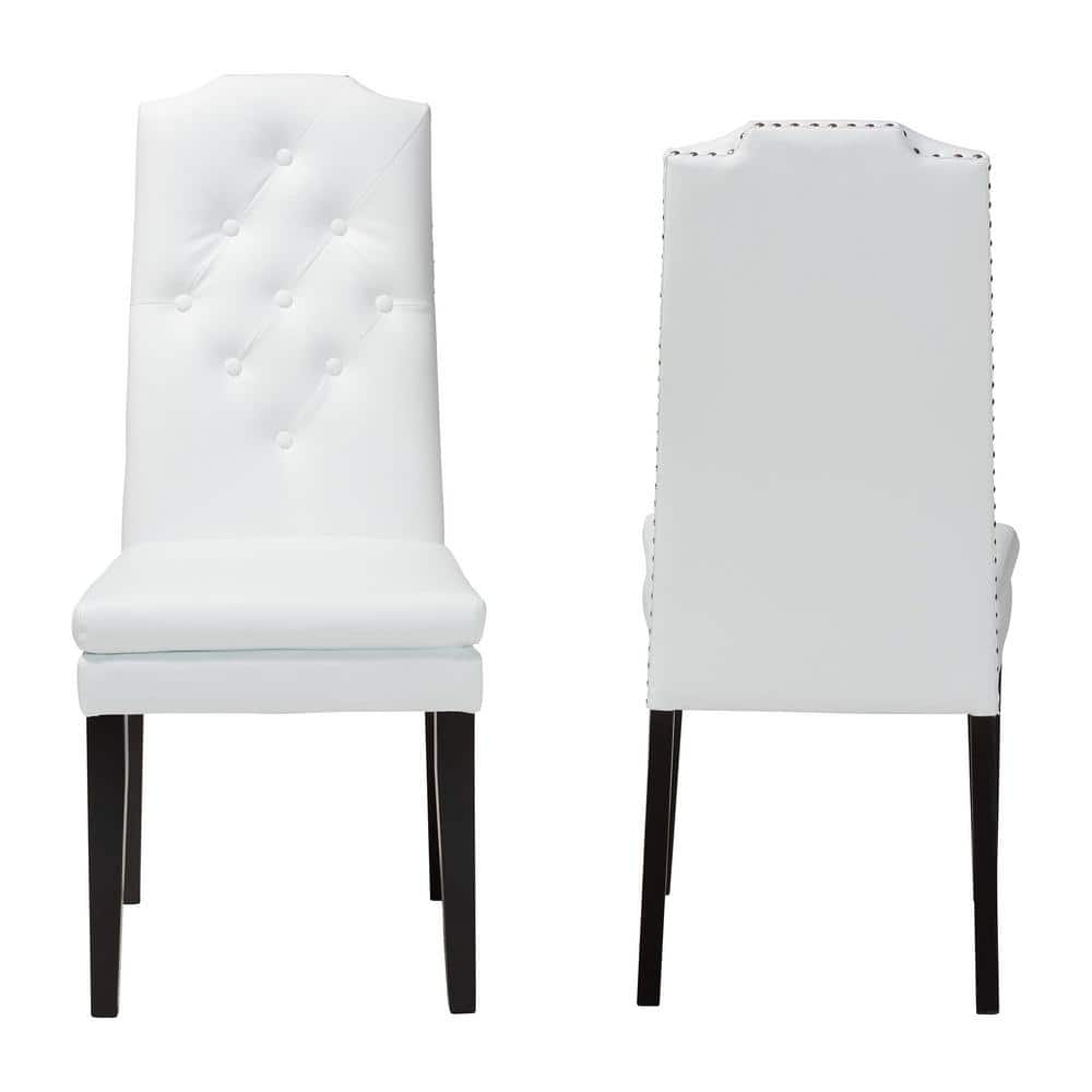 White Faux Leather Button-Tufted Parsons Dining Chair Set