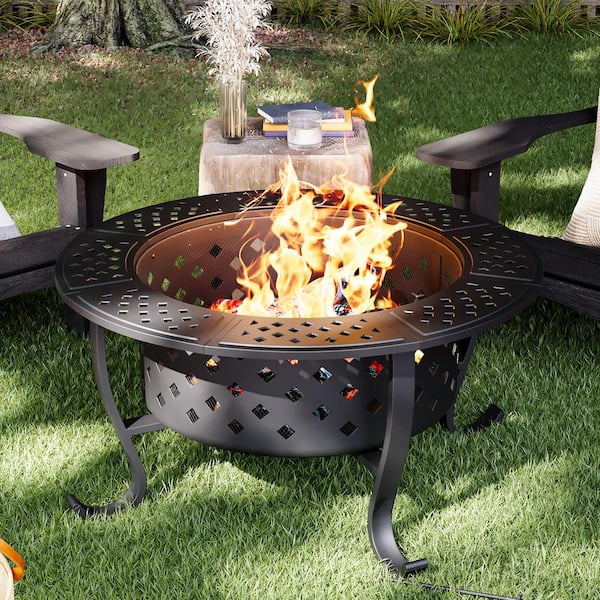 Sizzim 36 in. Outdoor Wood Burning Fire Pit with 2 Grills and Removable ...