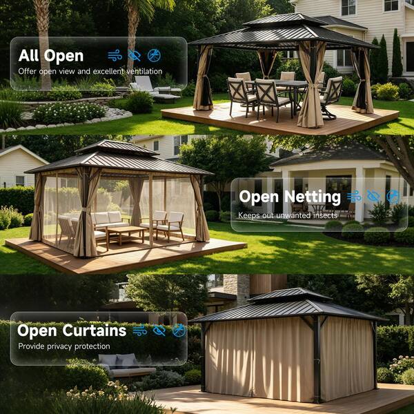 CikaCika 10 ft. x 12 ft. Double Roof Hardtop Aluminum Patio Gazebo