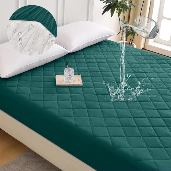 Green Polyester Protector Diamond Grid Ultrasonic Waterproof Quilted Fitted Sheet-Size F