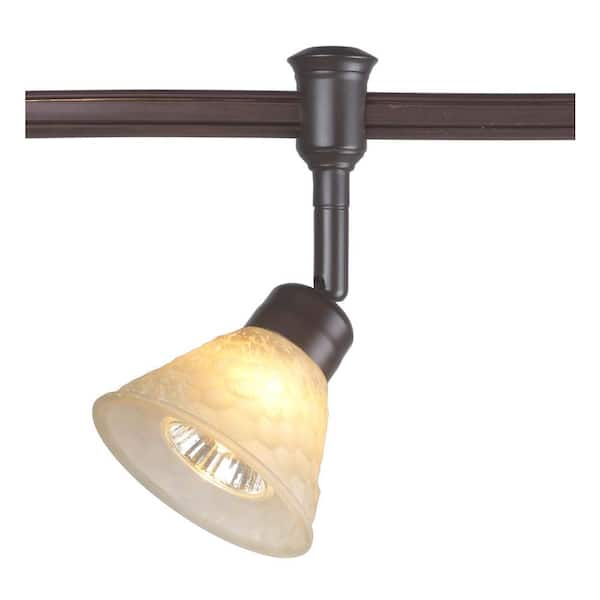 Commercial Electric 1-Light Bronze Flexible Track Lighting Head with Hammered Glass Shade