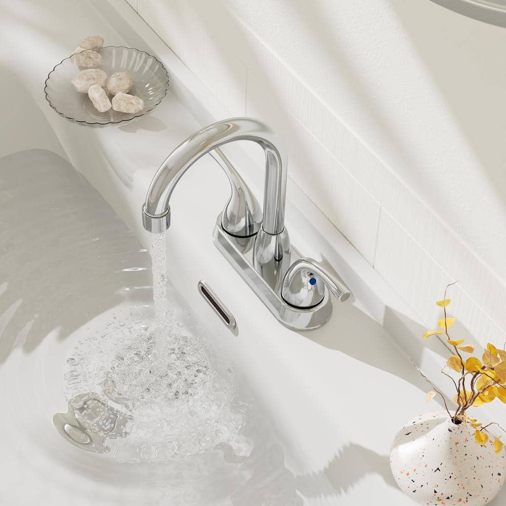 Chrome High Arc Double Handle Bathroom Faucet with Pop-Up Drain