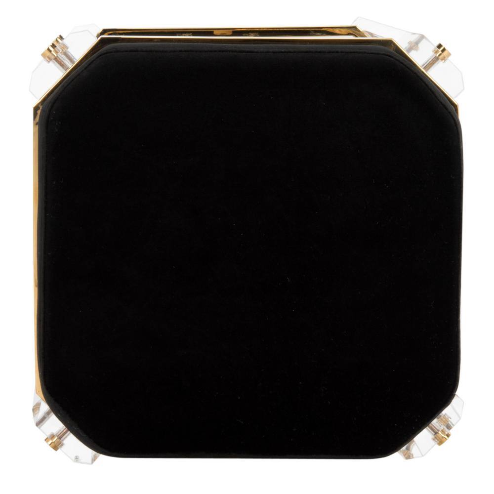 Black Acrylic and Brass Backless Bar Stool