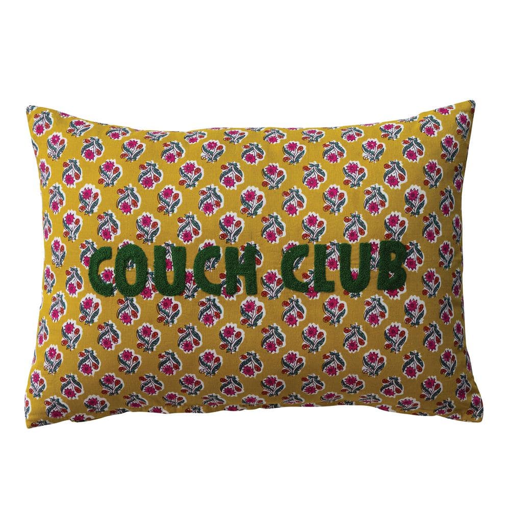 "Multicolor Floral Pattern Polyester 20 in. x 14 in. Throw Pillow with ""Couch Club"" Embroidery" price history on PriceWatchPro