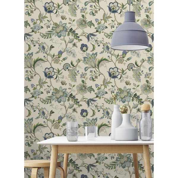 NextWall Blue Stream and Buttercup Floral Bunches Vinyl Peel and