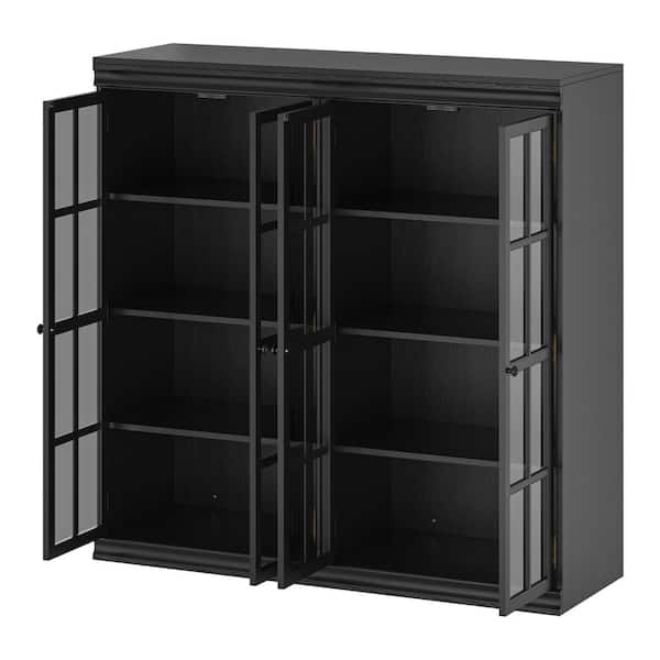 Black shelving unit with doors discount