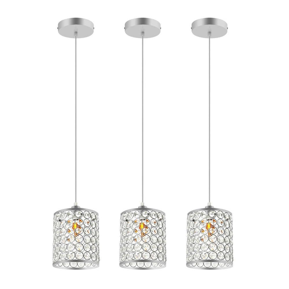 1-Light Silver Modern Crystal Pendant Light with Adjustable Height and Glass Shade, No Bulbs Included (3 PCS) price history on PriceWatchPro