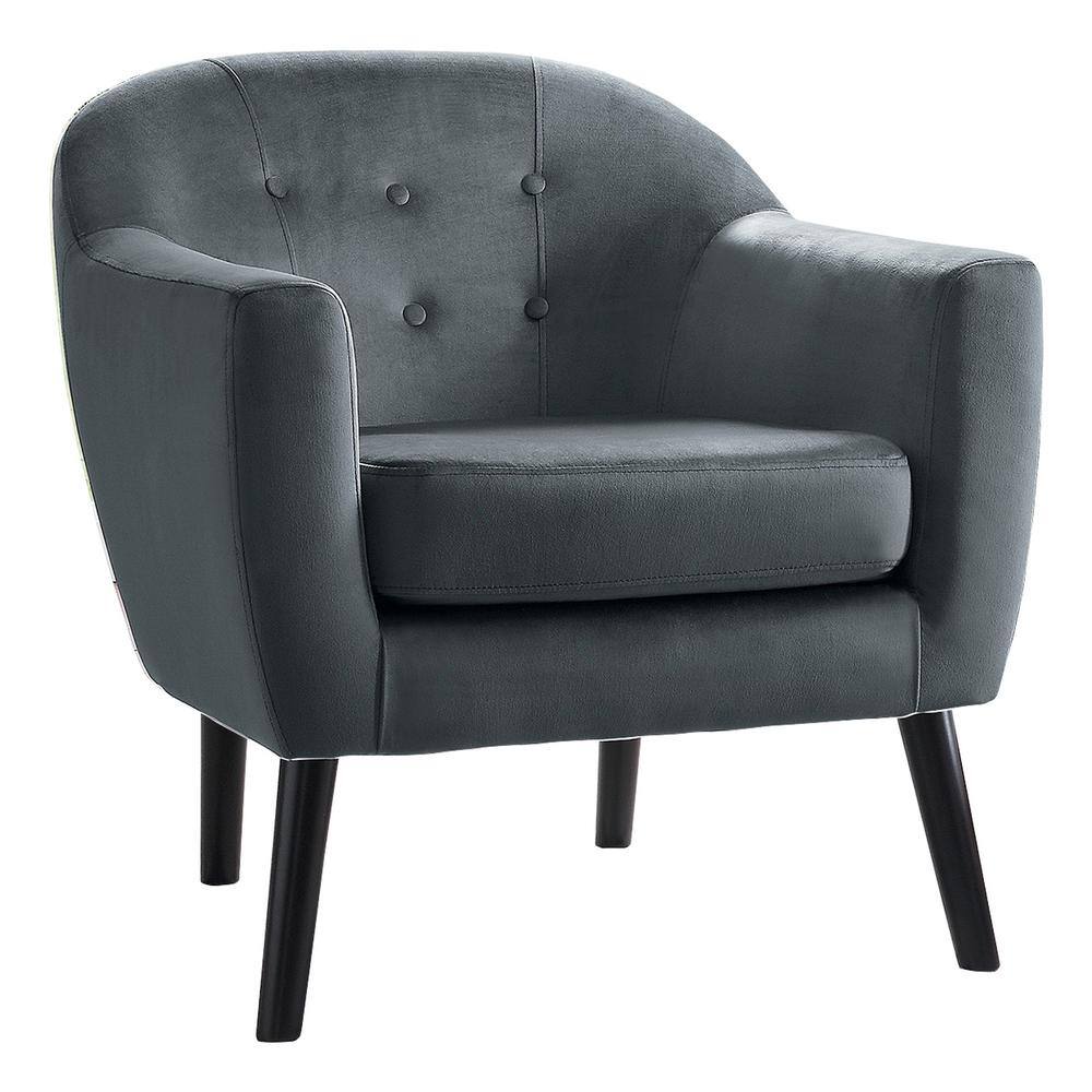 Gray Velvet Barrel Accent Chair with Dark Wood Legs