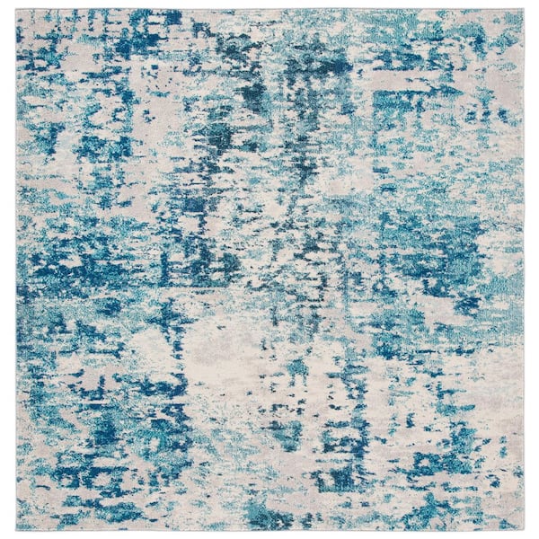SAFAVIEH Madison Ivory/Turquoise 7 ft. x 7 ft. Geometric Medallion Square Area Rug
