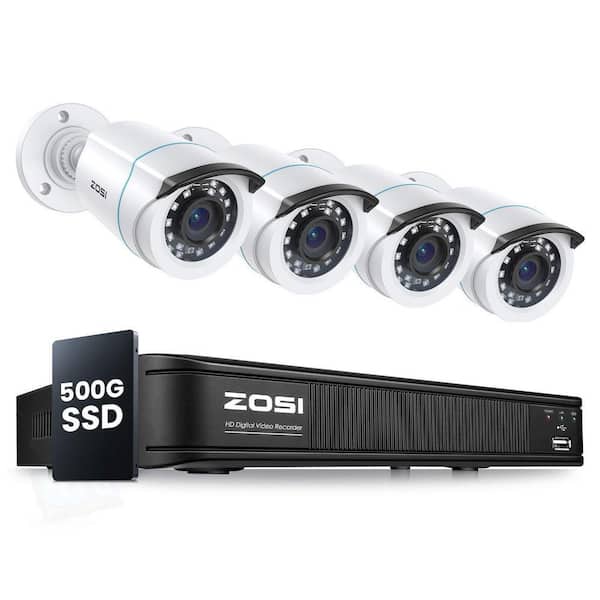 H. 265+ 8-Channel 3K LITE DVR 500GB Hard Drive Security Camera System with 4X 1080P Wired Outdoor Cameras, Remote Access