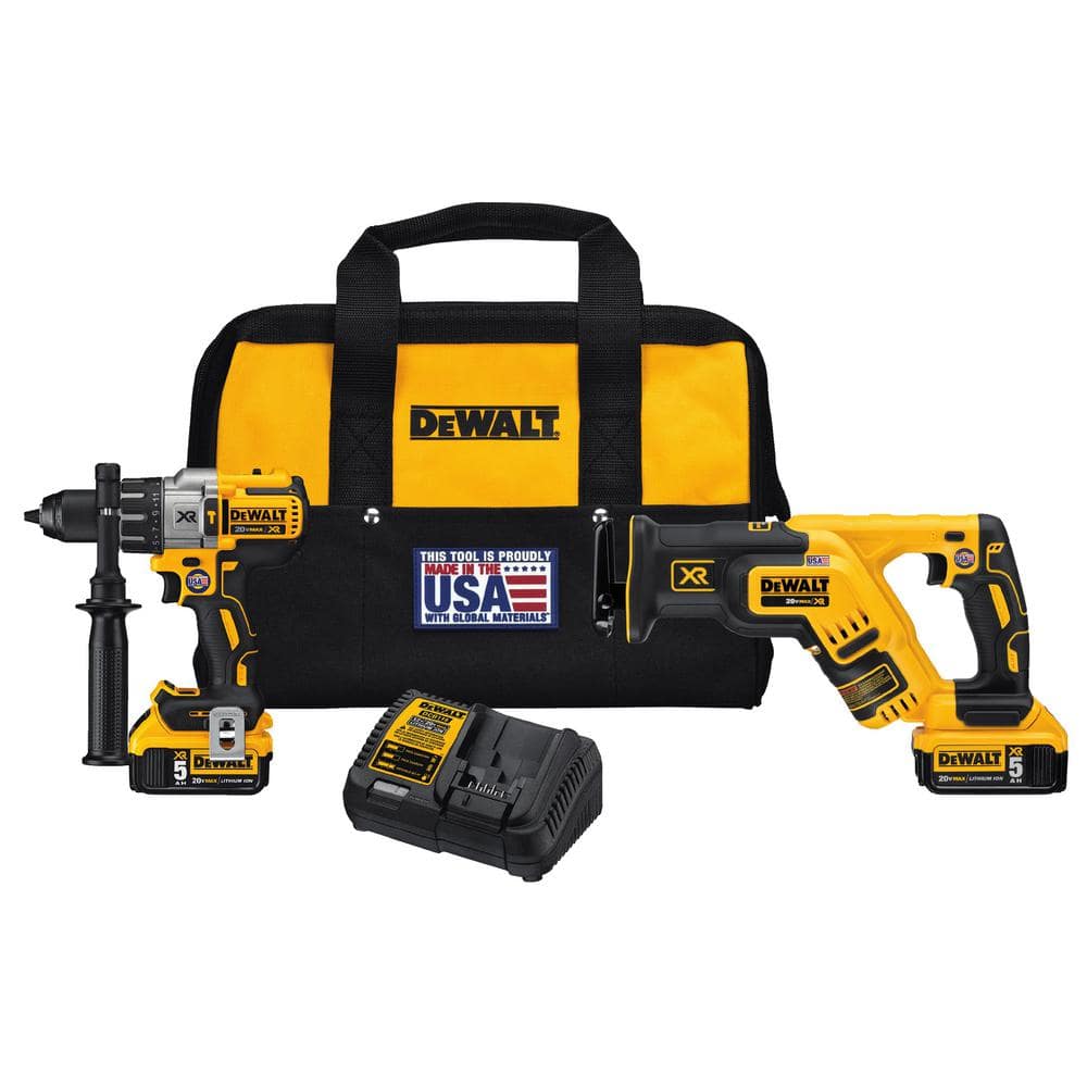 DEWALT 20V MAX XR Cordless Brushless Drill/Reciprocating Saw Tool Combo  Kit with (2) 20V 5.0Ah Batteries and Charger DCK294P2 The Home Depot