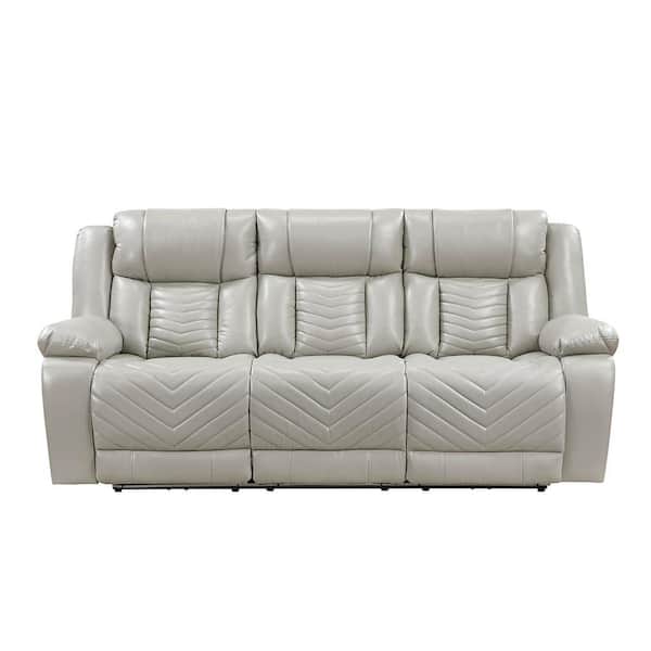 Durant 87 in. W Pillow Top Arm Faux Leather Rectangle Power Double Reclining Sofa in Gray