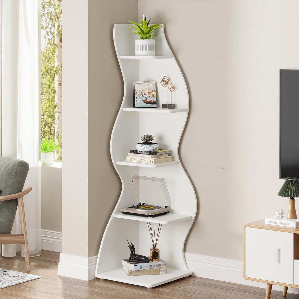 BYBLIGHT Eulas 69.8 in. Tall White Engineered Wood 5-Shelf
