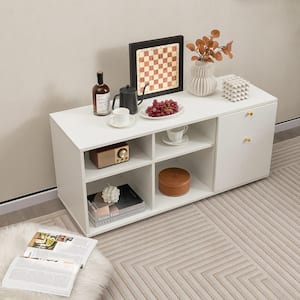 20 in. H Storage Cabinet with 2-Drawers 4-Cubes Adjustable Feet Floor Display Cabinet White
