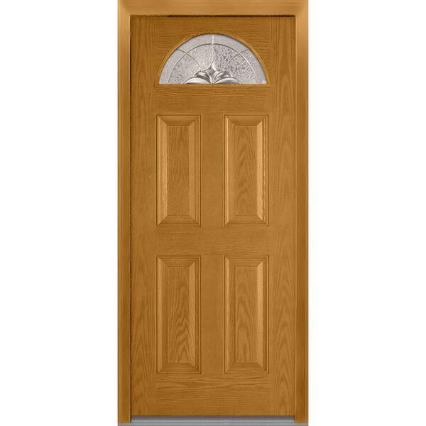 MMI Door 32 in. x 80 in. Heirloom Master Right-Hand 1/4-Lite Decorative 4-Panel Classic Stained Fiberglass Oak Prehung Front Door