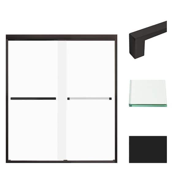 Transolid Frederick 59 in. W x 70 in. H Sliding Semi-Frameless Shower Door in Matte Black with Frosted Glass
