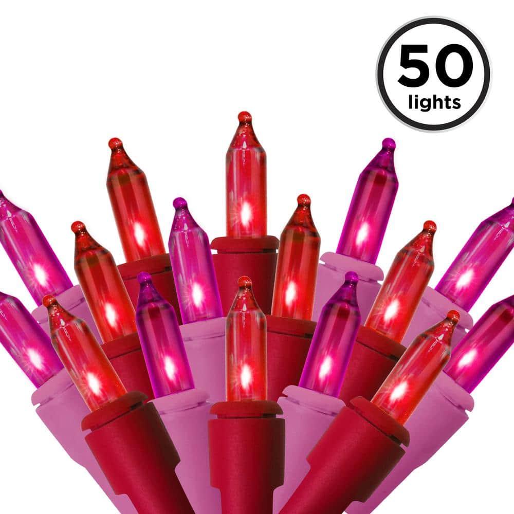 50-Light Red and Pink Incandescent Outdoor Christmas String Lights