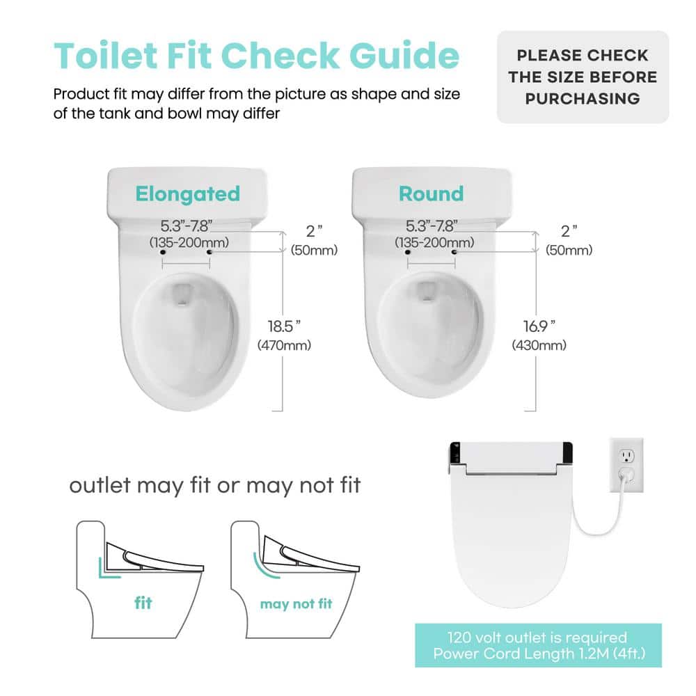 White Elongated Smart Bidet Toilet Seat with Heated Seat and LED Light