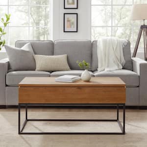 Contemporary 40 in. English Oak Rectangle Wood Lift-Top Coffee Table with Storage
