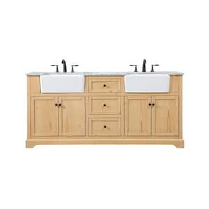 Simply Living 72 in. W x 22 in. D x 34.75 in. H Bath Vanity in Natural Wood with Carrara White Marble Top