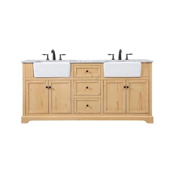 Unbranded Simply Living 72 in. W x 22 in. D x 34.75 in. H Bath Vanity in Natural Wood with Carrara White Marble Top