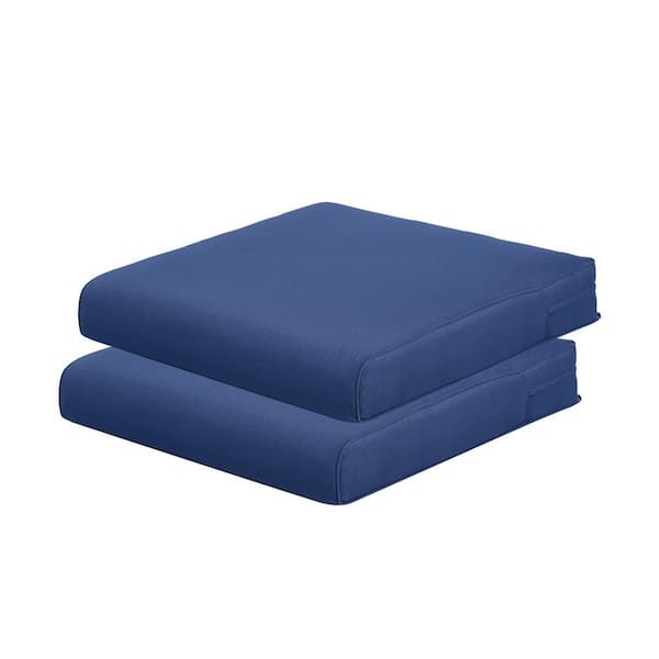 Aoodor 23 in. x 26 in. Rectangle Outdoor Chair Seat Cushion w/Adjustable Straps and Zipper and Handle in Navy Blue (2-Pack)