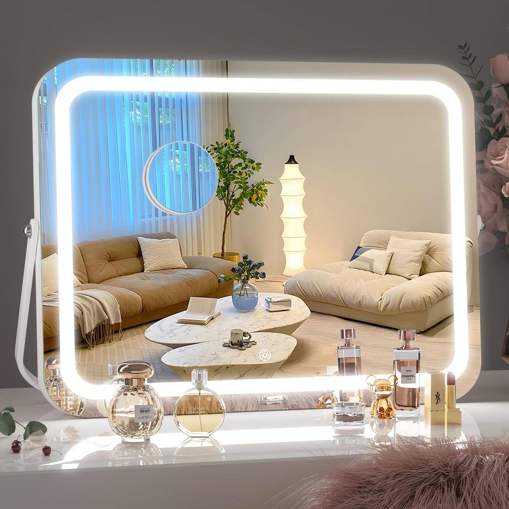 White 14 in. W x 18 in. H LED Makeup Mirror, 3 Modes Light, Smart Touch Con