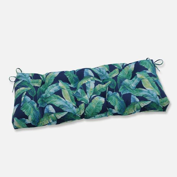 Pillow Perfect Floral Rectangular Outdoor Bench Cushion in Blue