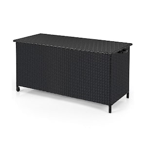 85 gal. PE Rattan Deck Box with Waterproof Liner and Wheels, Black