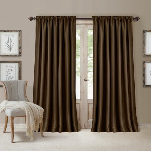 Elrene All Seasons Chocolate Solid Polyester 52(in)X95(in) Rod Pocket/Back Tab Blackout Curtain Panel