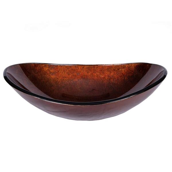 Eden Bath Canoe Shaped Reflections Glass Vessel Sink in Red Copper with Pop-Up Drain and Mounting Ring in Oil Rubbed Bronze