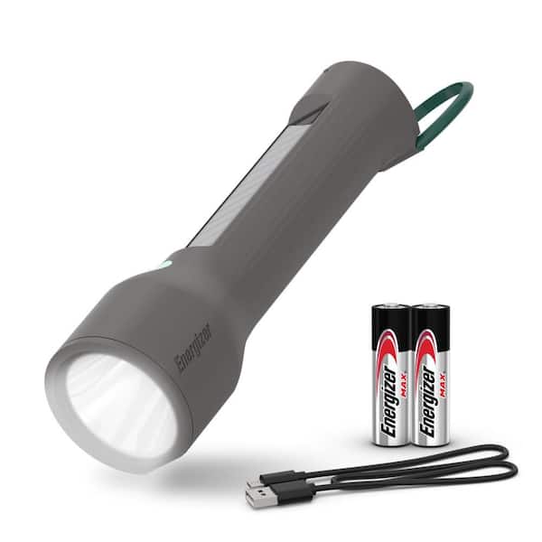 Hybrid Solar Flashlight with Built-in USB Power Bank, 600 Lumen