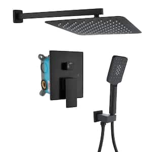 Mondawell Square 3-Spray Patterns 10 in. Wall Mount Rain Dual Shower Heads with Handheld and Valve in Matte Black