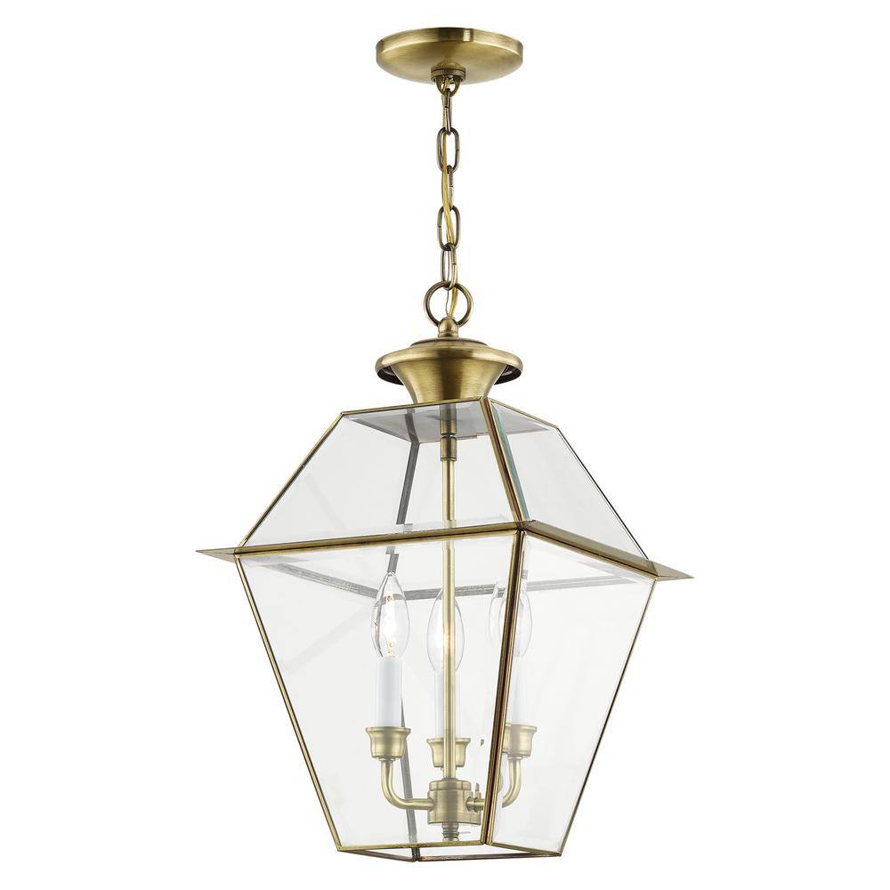 Antique Brass 3-Light Pendant with Clear Beveled Glass