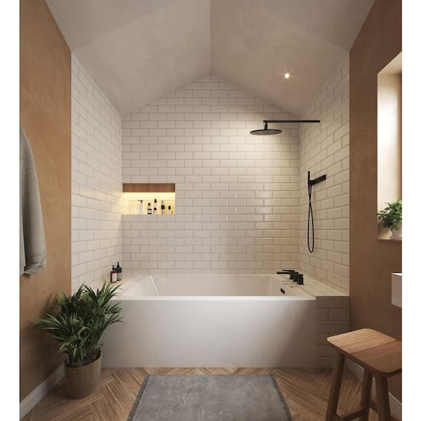 Grayley 66 in. x 36 in. Soaking Alcove Bathtub with Right Drain in White with Matte Black Trim