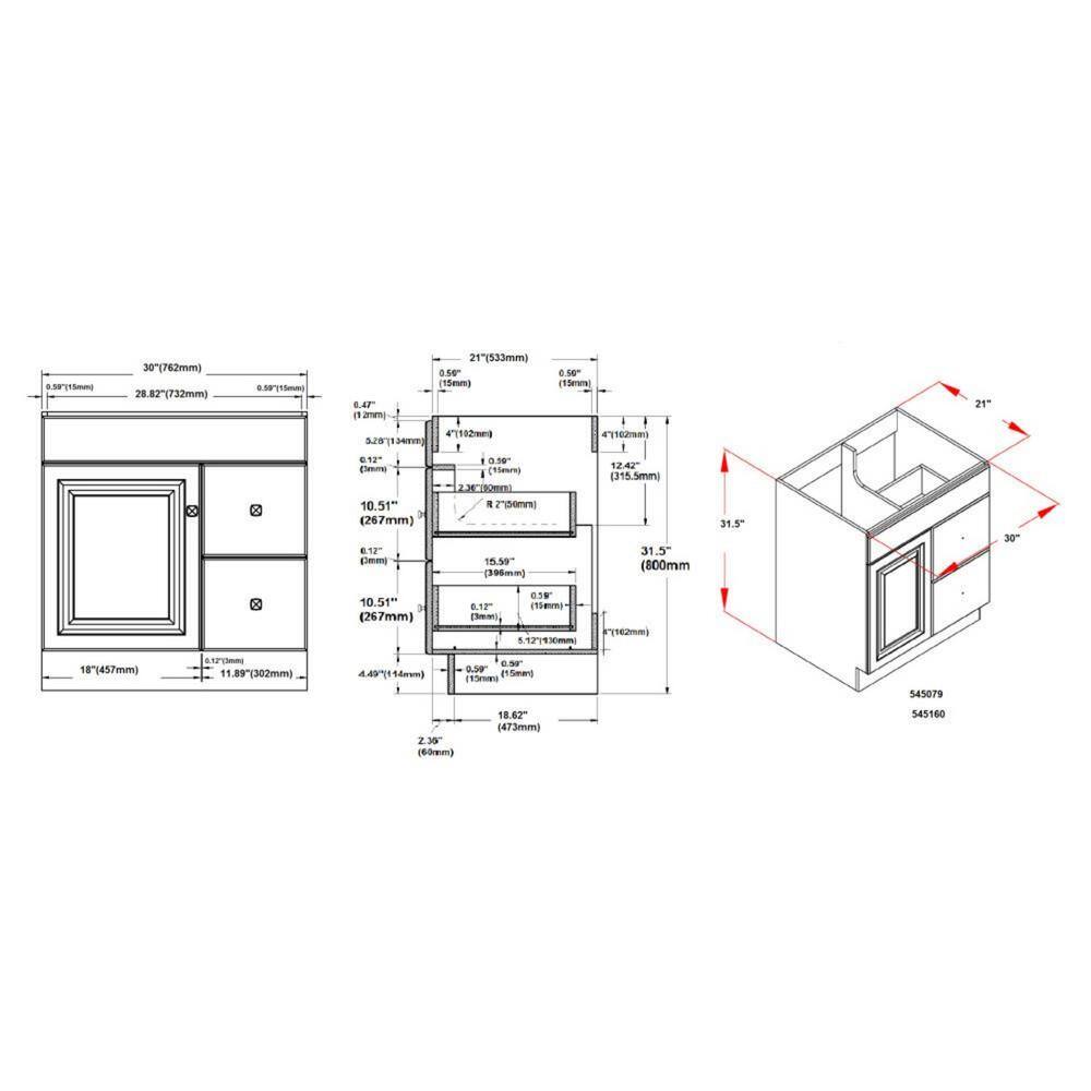 Wyndham 30-Inch White Wood Bathroom Vanity with Drawers