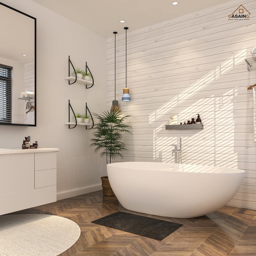 67'' White Stone Resin Freestanding Soaking Bathtub