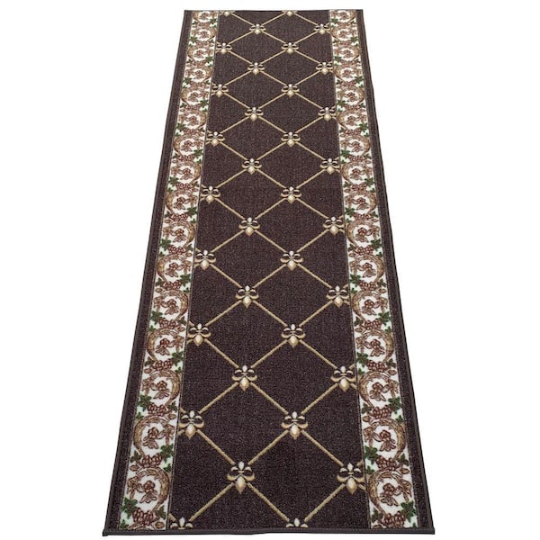 Fleur De Lis French Brown 26 in. W x 2 ft. L RunnerRug/Stair Runner 4.4 sq. ft.