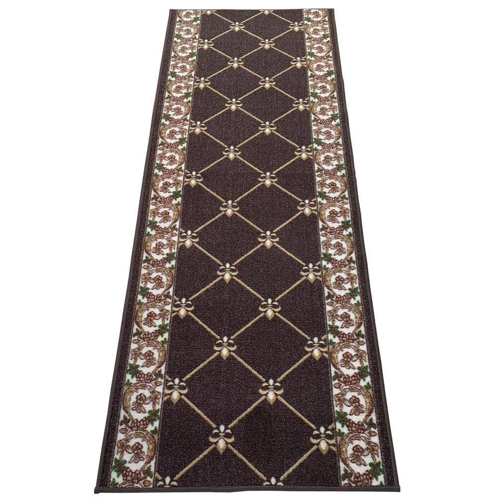 PLAYA RUG Fleur De Lis French Brown 26 in. W x 46 ft. L RunnerRug/Stair ...