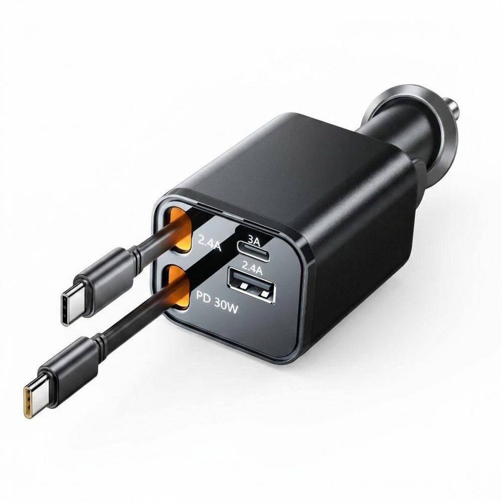 69W Retractable Car Charger Adapter USB C and USB A Fast Charging Accessory in Black for iPhone iPad Galaxy Pixel price history on PriceWatchPro