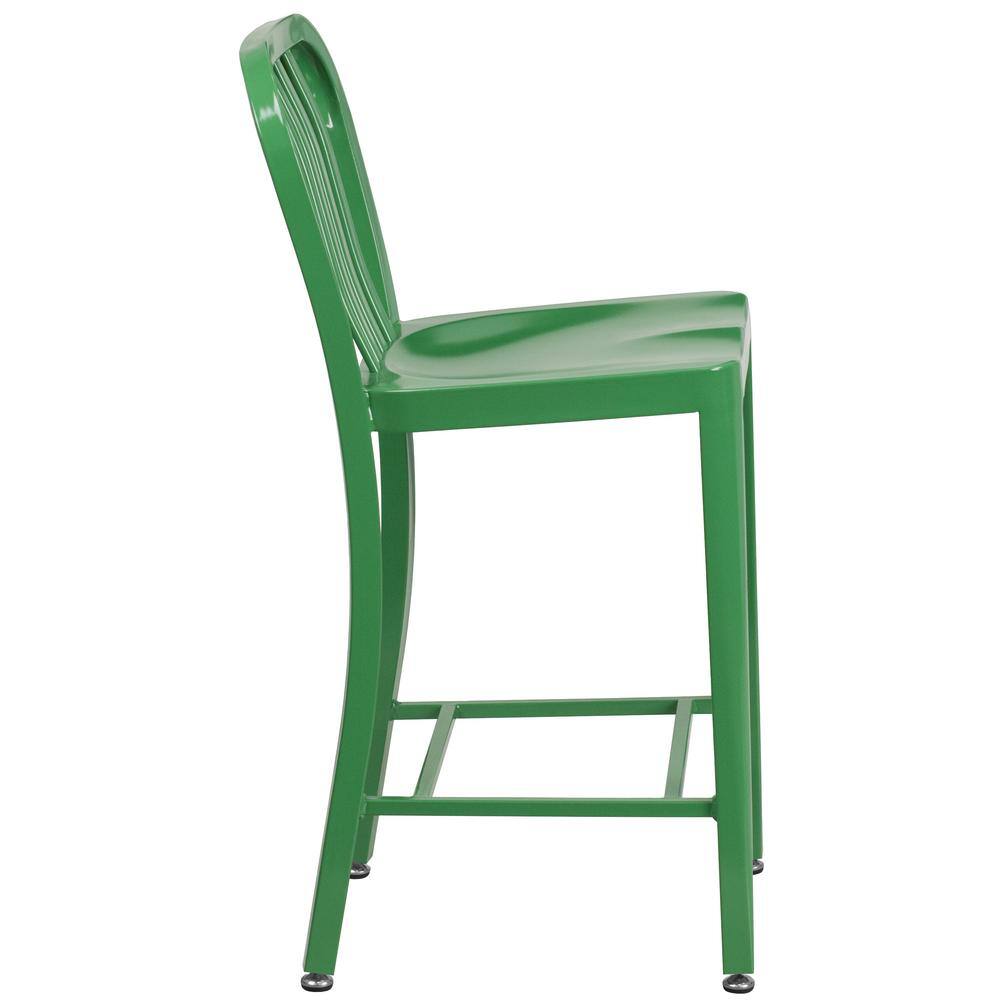 Green Metal 24" Counter Height Stool with Slat Back