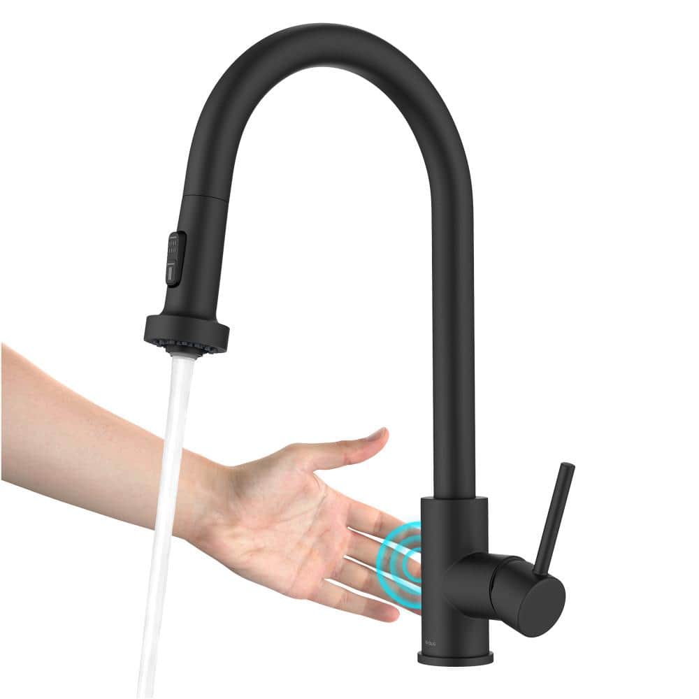 Matte Black Touchless Kitchen Faucet with Pull-out Spray