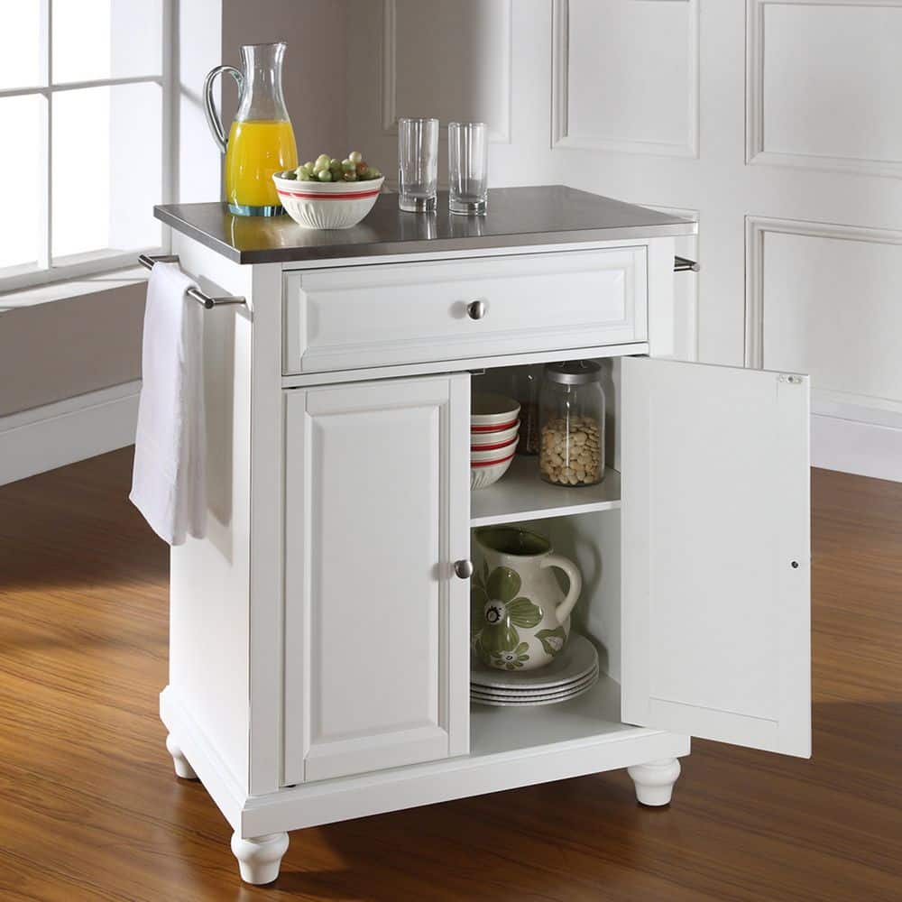 Cambridge White Stainless Steel Top Kitchen Island Cart